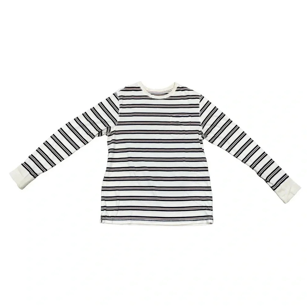 George Long Sleeve Cream, Brown, Dark Navy Striped Long Sleeve Shirt Size Medium